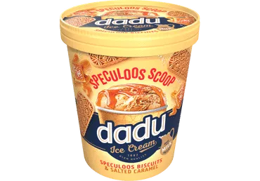 Grietininiai ledai DADU su sūrios karamelės, sausainių įdaru, 315 g