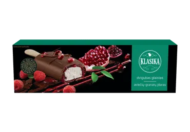 Grietininiai ledai KLASIKA su aviečių - granatų įdaru, 70 g