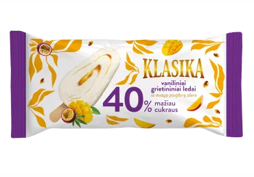 Grietininiai ledai KLASIKA su mangų ir pasiflorų įdaru, 50 g