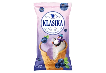 Grietininiai valgomieji ledai KLASIKA, vanilės ir mėlynių skonio, 65 g