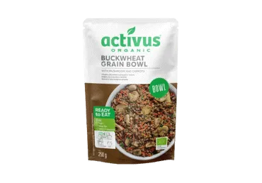 Ekologiškas grikių patiekalas su rudaisiais pievagrybiais ir morkomis ACTIVUS, 250 g