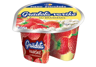 Grūdėta varškė su braškėmis PIENO ŽVAIGŽDĖS, 7 % rieb., 150 g