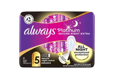Higieniniai paketai ALWAYS Platinum Extra Secure Night, S5, 8 vnt.