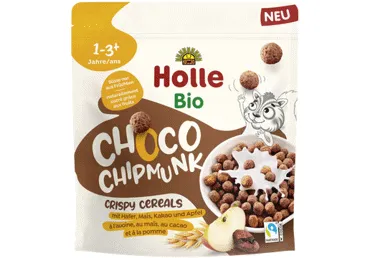 „Holle“ ekologiški traškūs sausi pusryčiai su kakava CHOCO CHIPMUNK.