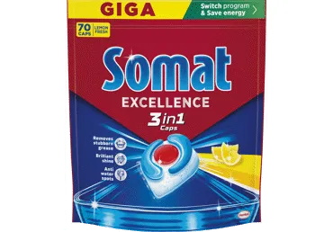 Indaplovių kapsulės SOMAT Excellence 3in1 Lemon, 70 vnt.