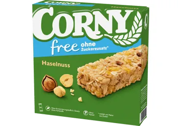 Javainių batonėliai CORNY FREE su lazdyno riešutais, 120 g