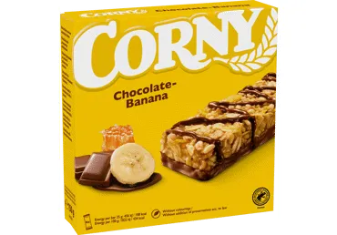 Javainių batonėlis CORNY su bananais ir pien.šok.glaistu, 6 vnt.
