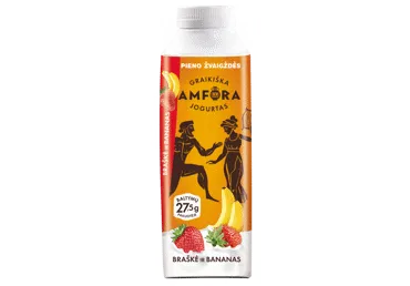 Graikiškas jogurtas su braškėmis ir bananais GRAIKIŠKA AMFORA, 2,4 % rieb., 500 g