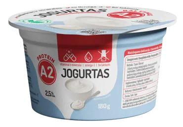 Jogurtas iš A2 pieno, be laktozės, 2,5 % rieb., 180 g