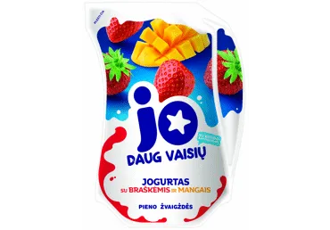 Jogurtas JO su braškėmis,mangais ir bifidobakt., 2,4%rieb, 900 g