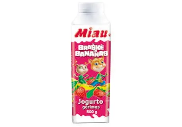 Jogurto gėrimas MIAU su braškėmis ir bananais, 1,4 % rieb., 500 g