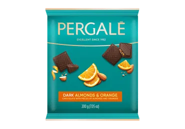 Juodasis šokoladas PERGALĖ su migdolais ir apelsinais, 200 g