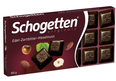 Juodasis šokoladas SCHOGETTEN su lazdynų riešutais, 100 g