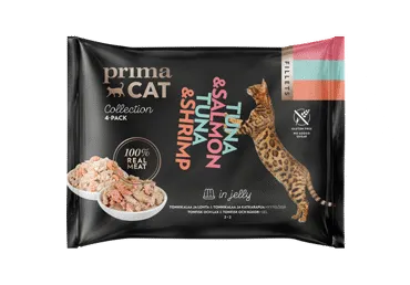 Kačių ėdalas PRIMACAT su tunais ir lašiš. drebuč., 4 x 50 g, 200 g