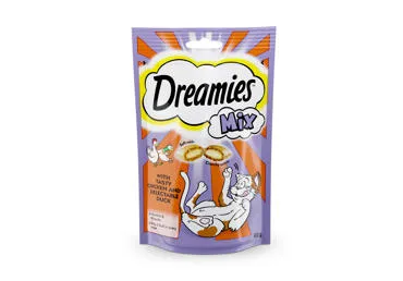 Kačių skanėstas DREAMIES su vištiena ir antiena, 60 g, 60 g