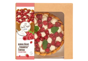KARALIŠKAS TIRAMISU tortas su avietėmis, mažas, 1 kg