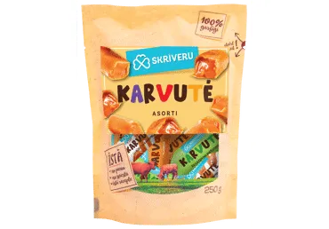 Karameliniai saldainiai SKRIVERU KARVUTĖ, įvairių skonių, 250 g