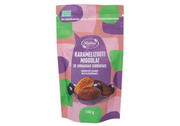 Karamelizuoti migdolai su juodaisiais serbentais RŪTA, 100 g