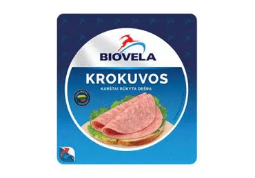 Karštai rūkyta pjaustyta KROKUVOS dešra BIOVELA, I r., 180 g