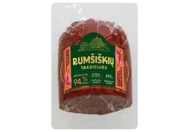 Karštai rūkytas RUMŠIŠKIŲ TRADICIJOS servelatas, aukščiausia rūšis, 400 g