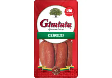 Karštai rūkytos GIMINIŲ sardelės UTENOS MĖSA, I r., 800 g
