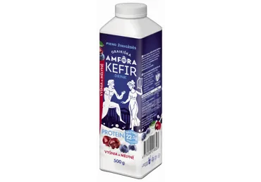 Kefyro gėrimas GRAIKIŠKA AMFORA PROTEIN su vyšniomis ir mėlynėmis, 1,8 % rieb., 500 g