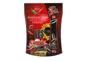 Kepintos saulėgrąžų sėklos su aštriais dūmo skonio prieskoniais ir Stevia saldikliu Y.E.S, 150 g