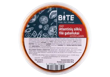 Kepti atlantinių silkių filė gabaliukai pomidorų padaže BITE, 220 g