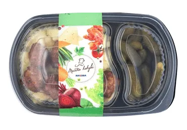 Kiaulienos kukuliai su terijakiu, bulvių koše ir agurkėliais, 370 g