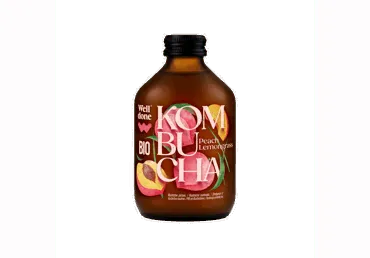 Kombuča WELL DONE persikų ir citrinos skonio, 330 ml