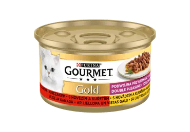 Kons. kačių ėdalas GOURMET GOLD su jautiena ir vištiena, 85 g
