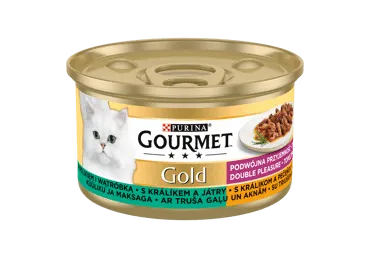 Kons. visavertis kačių ėdalas GOURMET GOLD su triušiena, kepenimis 85g