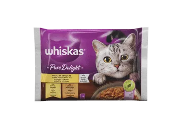 Konserv. kačių ėdalas WHISKAS PURE DELIGHT su vištiena,4x85g, 340 g