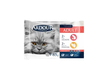 Konservuotas kačių ėdalas ARDOUR su lašiša ir paukštiena, 340 g