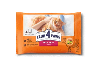 Kaķu konservi CLUB 4 PAWS ar liellopa gaļu 4x85g
