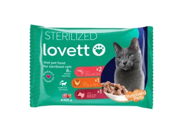 Konservuotas kačių ėdalas LOVETT steriliz. katėms, 4 x 100 g, 400 g