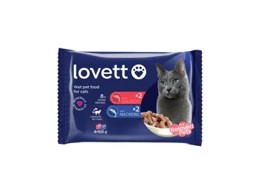 Konservuotas kačių ėdalas LOVETT su įvair. rūšių žuvimi, 400 g