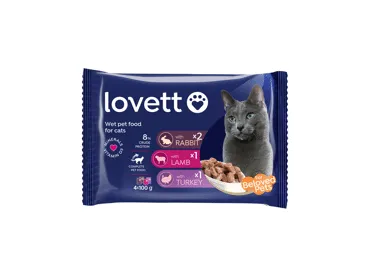 Konservuotas kačių ėdalas LOVETT su įvairių rušių mėsa, 400 g