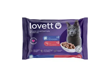 Konservuotas kačių ėdalas LOVETT žuvies drebučiuose, 400 g