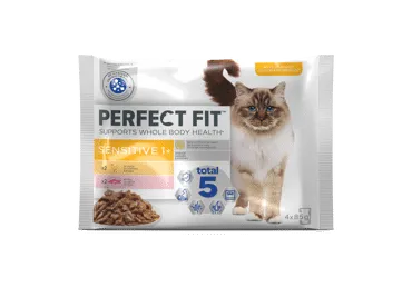 Konservuotas kačių ėdalas PERFECT FIT su vištiena, lašiša, 340 g