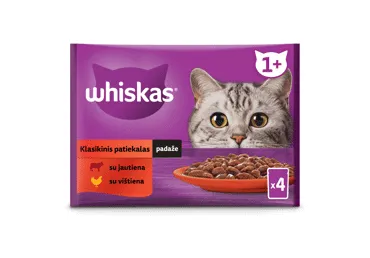 Konservuotas kačių ėdalas su paukštiena WHISKAS CASSEROLE, 340 g (4x85 g)