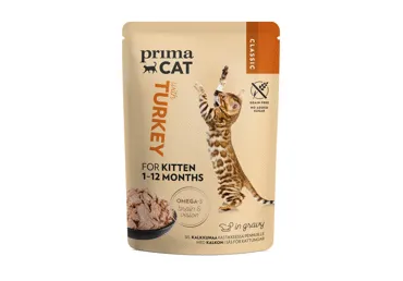 Konservuotas kačiukų ėdalas PRIMACAT su kalakutiena padaže, 85 g