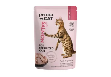 Konservuotas sterilizuotų kačių ėdalas PRIMACAT su lašiša, 85 g