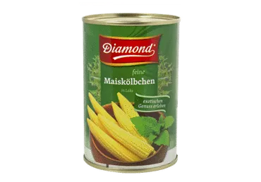 Konservuotos jaunų kukurūzų burbuolės DIAMOND sūryme, 425 g