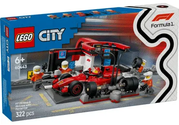 LEGO konstruktorius F1® remonto punktas, mechanikai ir Ferrari automobilis 60443