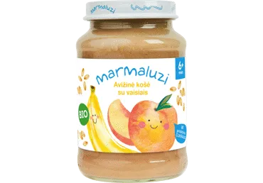 KOŠĖ Eko Persikų, bananų, avižų - 6 mėn 0.19/190g, MARMALUZI