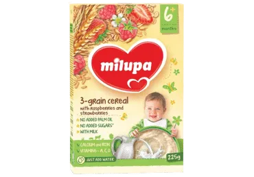 Košė MILUPA, trijų grūdų, aviečių ir braškių, 6+ mėn., 225 g, 225 g