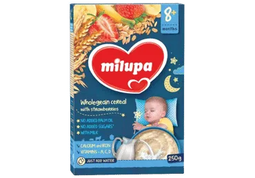 Košė MILUPA,pieno,visų grūdo dalių,su braškėmis,8+ mėn.,250g, 250 g
