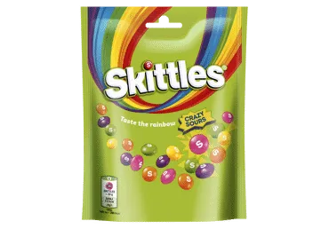 Kramtomieji saldainiai SKITTLES Crazy Sours rūgštūs vaisių skonio traškiame cukraus glajuje, 152 g