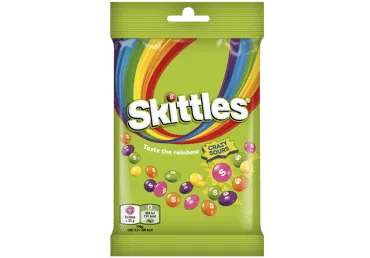 Kramtomieji saldainiai SKITTLES Crazy Sours rūgštūs vaisių skonio traškiame cukraus glajuje, 95 g